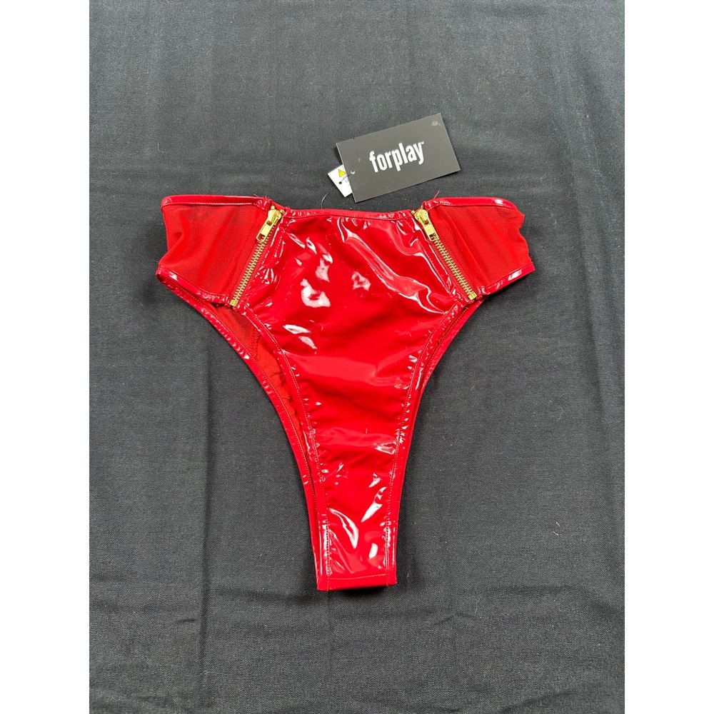Forplay Red Vinyl Mesh High Waisted Zipper Panty 771630 Womens Small NWT